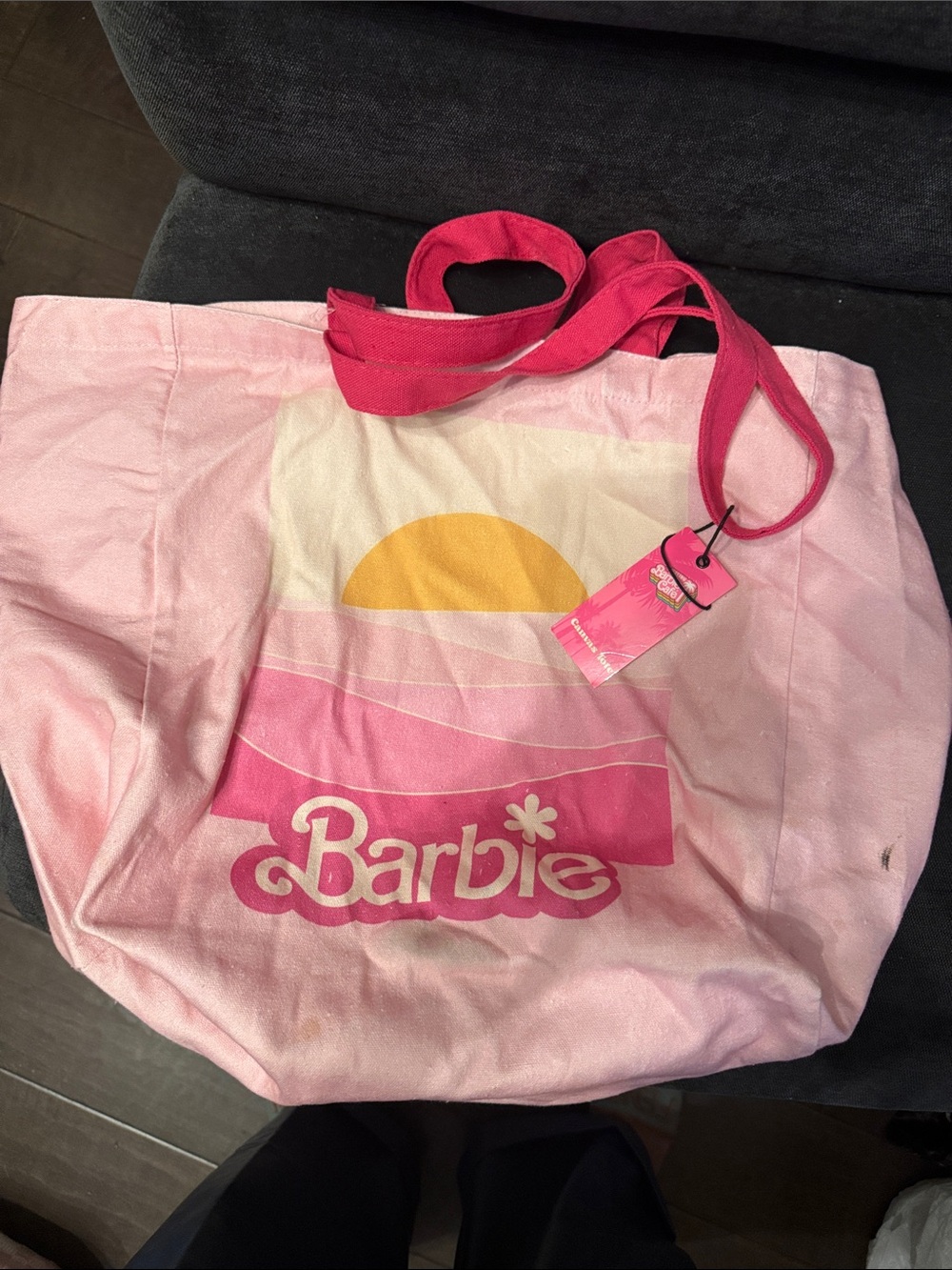 Barbie Pink Gradient Tote with Yellow Sun Accent